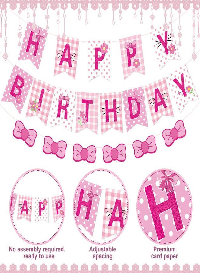 Epakh Pink Bow Kitten Happy Birthday Banner Cartoon Cat Theme Pre-strung Birthday Party Banners Decorations Cute Kawaii Cat Hanging Sign Decoration for Girls Women Party Favors Supplies - Image 3