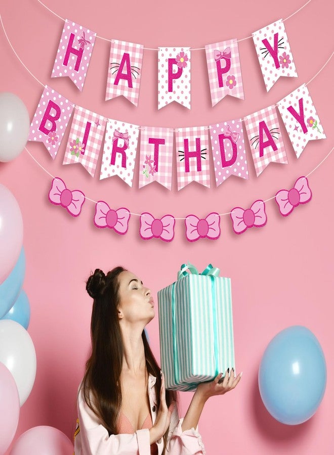 Epakh Pink Bow Kitten Happy Birthday Banner Cartoon Cat Theme Pre-strung Birthday Party Banners Decorations Cute Kawaii Cat Hanging Sign Decoration for Girls Women Party Favors Supplies - Image 5