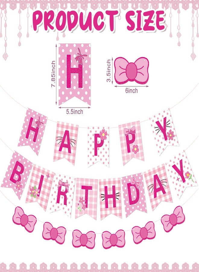 Epakh Pink Bow Kitten Happy Birthday Banner Cartoon Cat Theme Pre-strung Birthday Party Banners Decorations Cute Kawaii Cat Hanging Sign Decoration for Girls Women Party Favors Supplies - Image 2