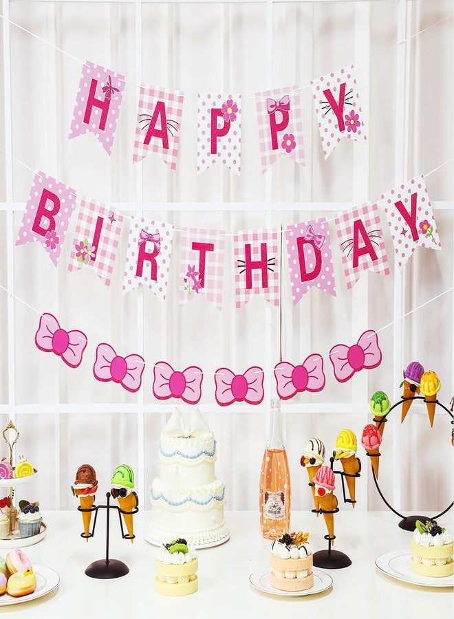 Epakh Pink Bow Kitten Happy Birthday Banner Cartoon Cat Theme Pre-strung Birthday Party Banners Decorations Cute Kawaii Cat Hanging Sign Decoration for Girls Women Party Favors Supplies - Image 4