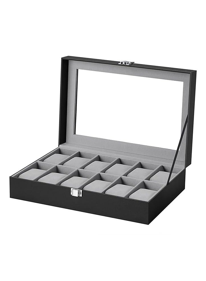 Yolu 12 Slot Jewelry Box Storage for Men Women, PU Leather Watch Box Organizer with Glass Display - Image 2