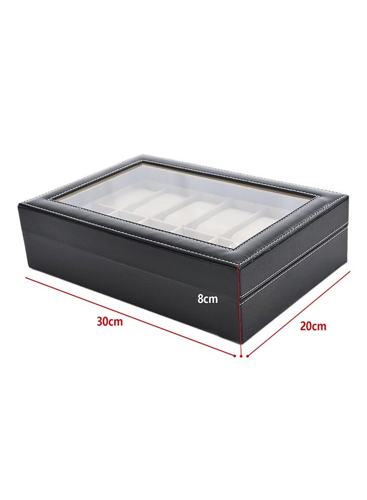 Yolu 12 Slot Jewelry Box Storage for Men Women, PU Leather Watch Box Organizer with Glass Display - Image 3