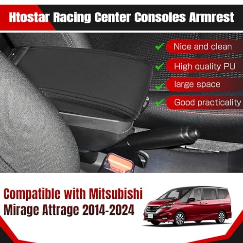 Htostar Racing ذراع الراحة لوحدات التحكم في سباقات Htostar متوافق مع ميتسوبيشي ميراچ أترج 2014-2024 صندوق وحدة التحكم المركزية مع شحن USB ملحقات صندوق ذراع الراحة باللون الأسود - Image 2