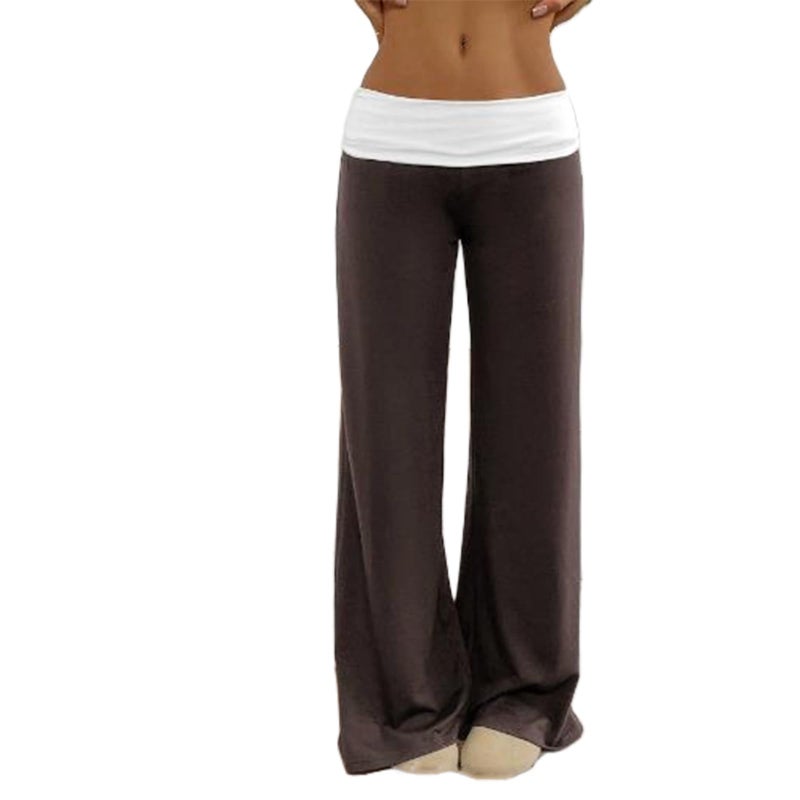Yoawdats Fold Over Yoga Pants for Women Wide Leg Sweatpants Low Rise Flare Lounge Pant Bell Bottoms Y2K Foldover Pants (Coffee g, S) - Image 1