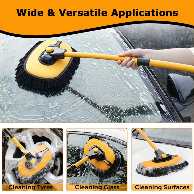 WillingHeart 15Â° Curved Car Wash Brush with Long Handle 43" Extension Pole RV Truck Microfiber Cleaning Mop Auto SUV Wheel Boat Exterior Interior Detailing 2 in 1 Carwash Duster Not Hurt Paint, Yellow - Image 4