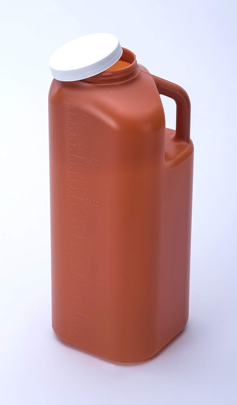 PrimeMed Large Male Urinal with Leak Proof Screw Cap Lid (3000 mL or 101 oz.) (Amber Color) - Image 1
