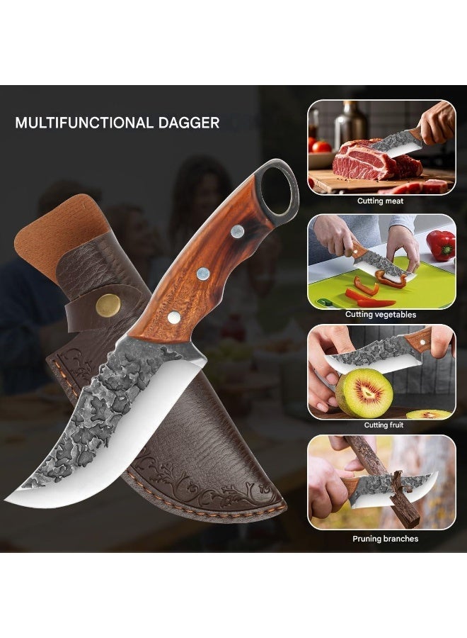 أس أس جي بي سكين فايكنغ 5 بوصة، سكين جزار مصنوع يدويًا مع غمد، سكاكين مطبخ، خنجر، فولاذ عالي الكربون، مناسب للاستخدام المنزلي والتخييم وتقطيع اللحوم وتقشير اللحوم - Image 4