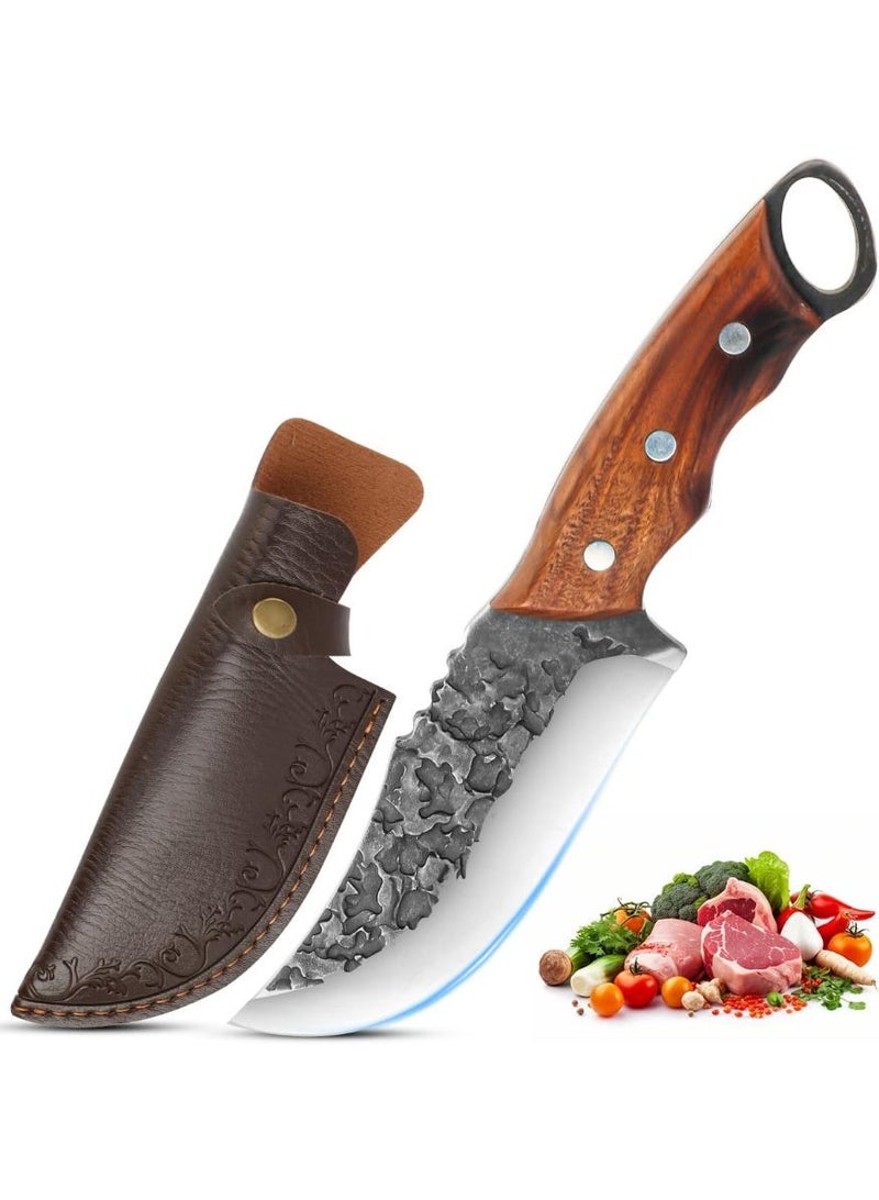 أس أس جي بي سكين فايكنغ 5 بوصة، سكين جزار مصنوع يدويًا مع غمد، سكاكين مطبخ، خنجر، فولاذ عالي الكربون، مناسب للاستخدام المنزلي والتخييم وتقطيع اللحوم وتقشير اللحوم - Image 1