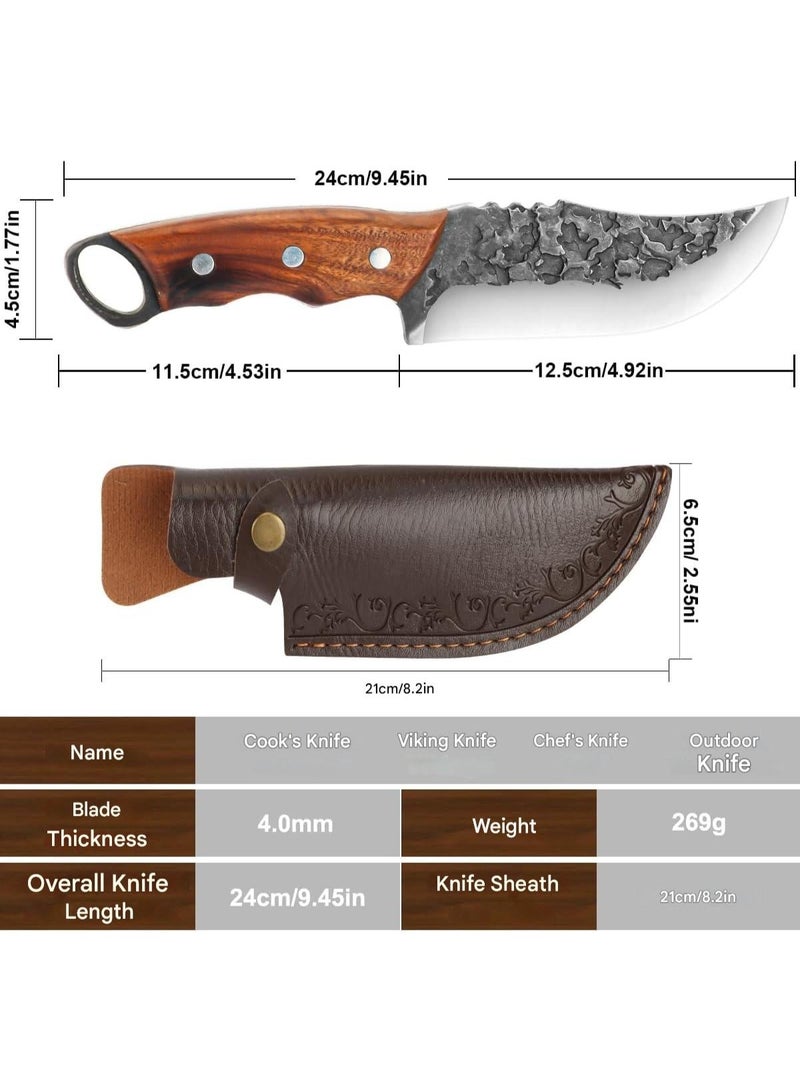 أس أس جي بي سكين فايكنغ 5 بوصة، سكين جزار مصنوع يدويًا مع غمد، سكاكين مطبخ، خنجر، فولاذ عالي الكربون، مناسب للاستخدام المنزلي والتخييم وتقطيع اللحوم وتقشير اللحوم - Image 2