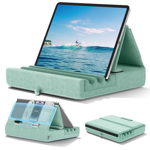 KDD Tablet Pillow Holder Foldable iPad Stand for Lap Bed and Desk Tablet Soft Pad Dock with Pocket Stylus Mount Compatible with iPad Pro 129 105 97 Air Mini 6 5 4 3 EReader - Image 1