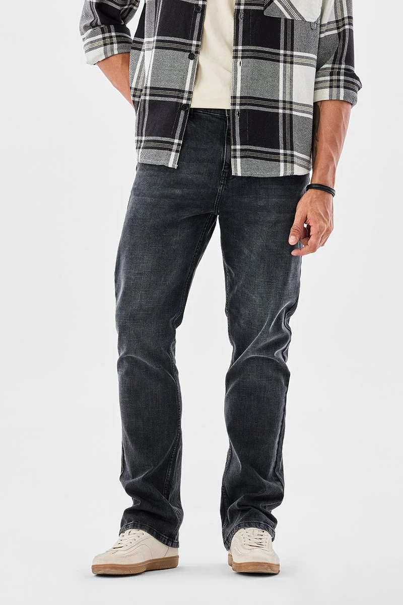 SNITCH Slate Black Solid Straight Fit Streetwear Jeans