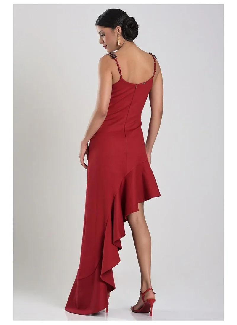 Carmen Steffens  Asymmetric Red Dress with Cascade Ruffle for Women | Best Price UAE