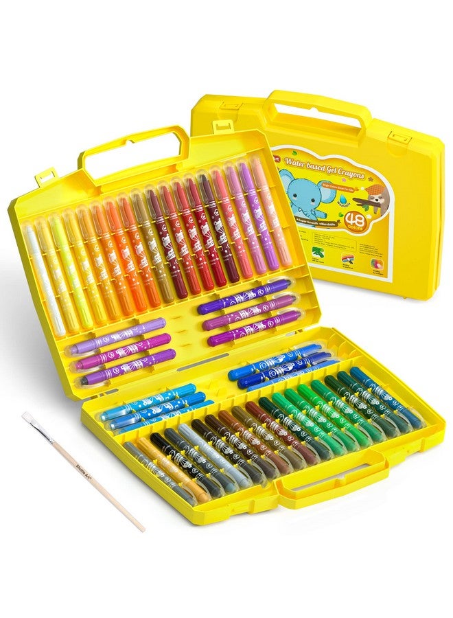 شاتل أرت مجموعة أقلام تلوين جل 48 لونًا للأطفال الصغار، مجموعة أقلام تلوين غير سامة قابلة للالتواء مع فرشاة واحدة وحقيبة قابلة للطي للأطفال، ألوان تلوين باستيل تأثير ألوان مائية مثالية لزجاج النوافذ الورقية - Image 1