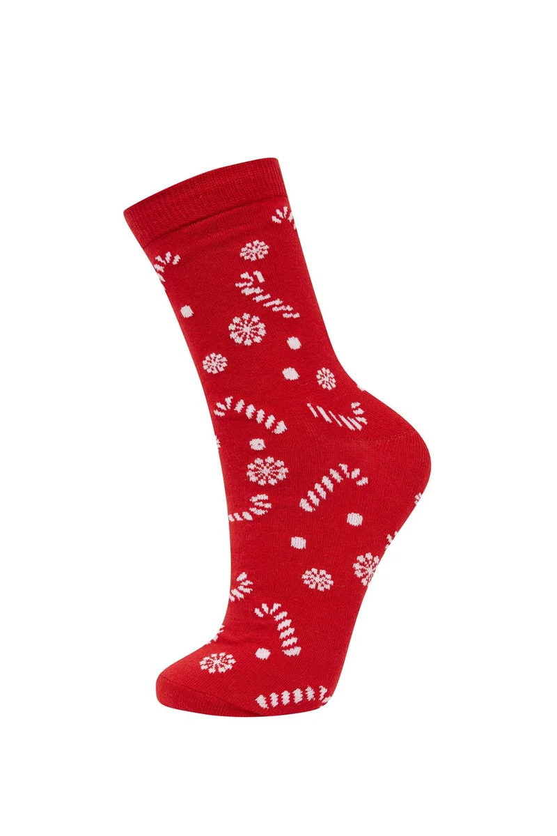 ديفاكتو Woman New Year Themed Globe Cotton Long Socks