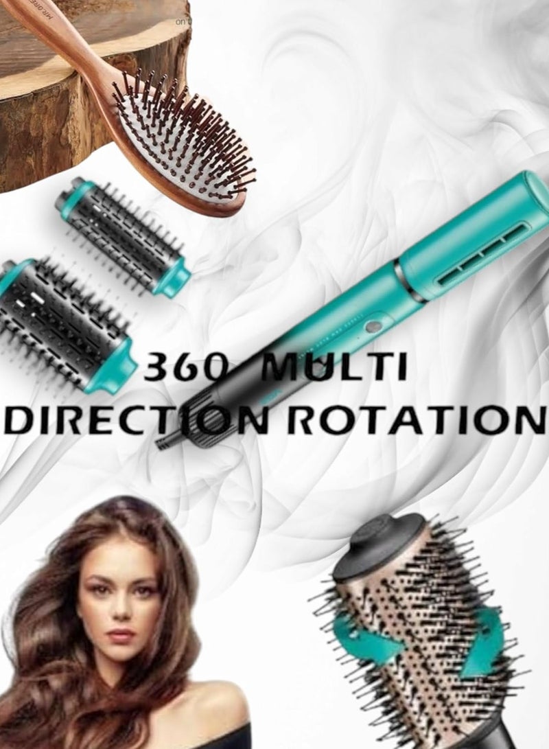 في جي آر 3 in 1 Hair Styler V-689 , for stylish and easy hair styling, combines hair drying, straightening, and curling in one device, interchangeable rotating brush heads (curling brush, volumizing brush), negative ion technology to protect hair and cold air feature to fix the style, ideal for use at home, while traveling, and hair salons green - Image 3
