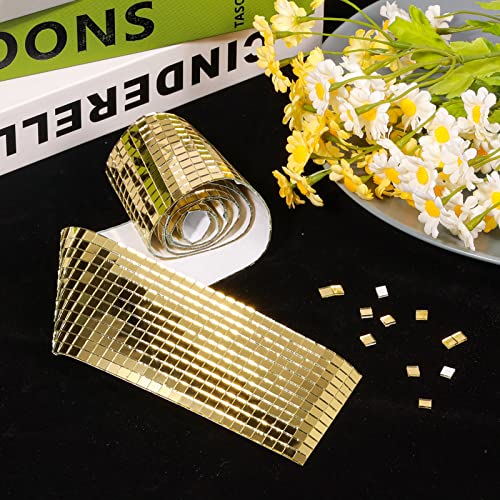 PP OPOUNT 2360 Pieces Self Adhesive Mosaic Tiles, Gold Disco Tiles, Square Glass Mosaic Mirror for Craft Decoration, DIY Disco Ball, Vase, Photo Frame (5 x 5 mm) - Image 5