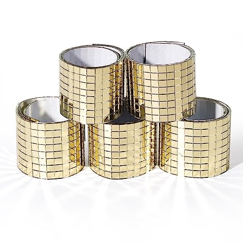 PP OPOUNT 2360 Pieces Self Adhesive Mosaic Tiles, Gold Disco Tiles, Square Glass Mosaic Mirror for Craft Decoration, DIY Disco Ball, Vase, Photo Frame (5 x 5 mm) - Image 1