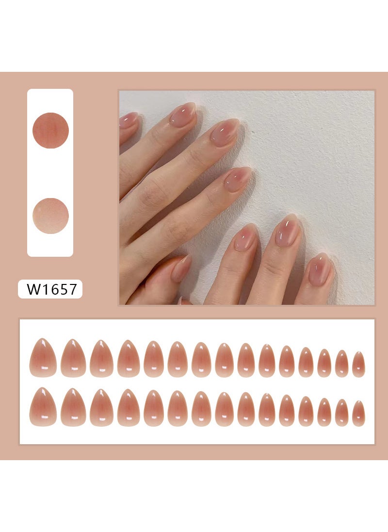 Generic - Elegant Gradient Nude Press-on Nails W1657 solid color smudge [glue style] - Image 1