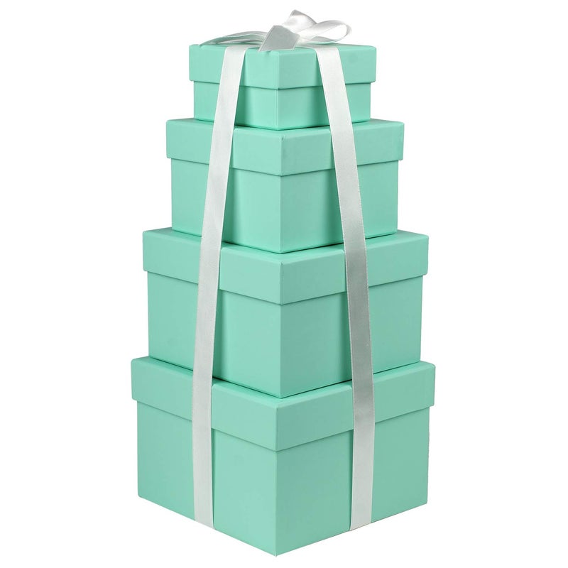 Briful Square Gift Boxes with Lids Set of 4 Teal Green Gift Box Assorted Sizes Nesting Gift Boxes for Presents Birthday Bridesmaid Wedding Valentines Christmas Party Favor Boxes