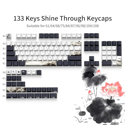 GMKWTL XVX Shine Through Keycaps, Japanese Ink Lotus Keycap Set, DoubleShot PBT Key caps with Dye-Sublimation, Cherry Profile Keyboard Keycaps for Gateron Cherry MX Switches Mechanical Keyboards - Image 2