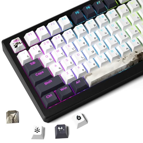 GMKWTL XVX Shine Through Keycaps, Japanese Ink Lotus Keycap Set, DoubleShot PBT Key caps with Dye-Sublimation, Cherry Profile Keyboard Keycaps for Gateron Cherry MX Switches Mechanical Keyboards - Image 1