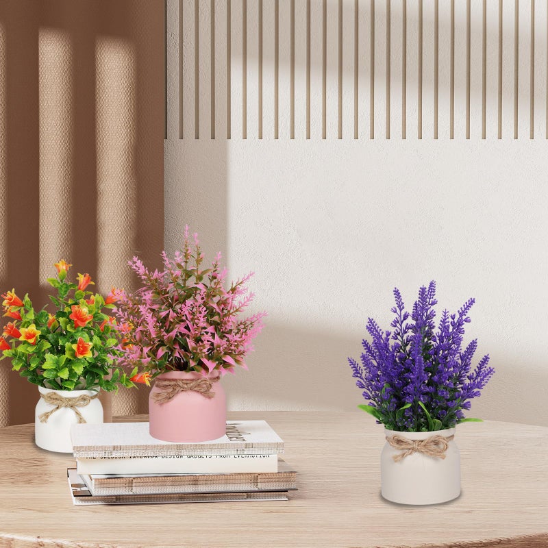 Yoratee 4pcs Artificial Pot Flowers Small Fake Plants with Pot Mini Potted Plants for House Office Tabletop Decoration - Image 4