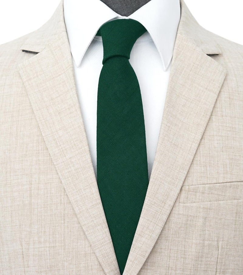 BELLUNO Men's Skinny Ties, Cotton Linen Blend 2.5 inch Solid Neckties - Image 2