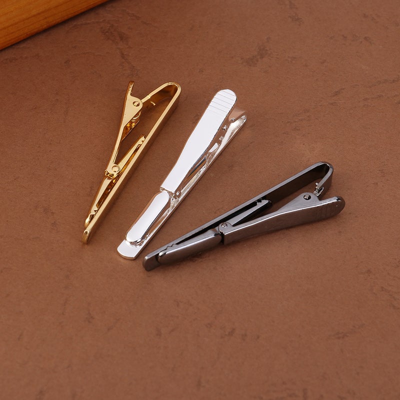 3pcs Men's Tie Bar Clip Genteel Stylish Suit's Tie Clasp Clip for Business Evening Party (Black & Silver & Gold) - Image 5