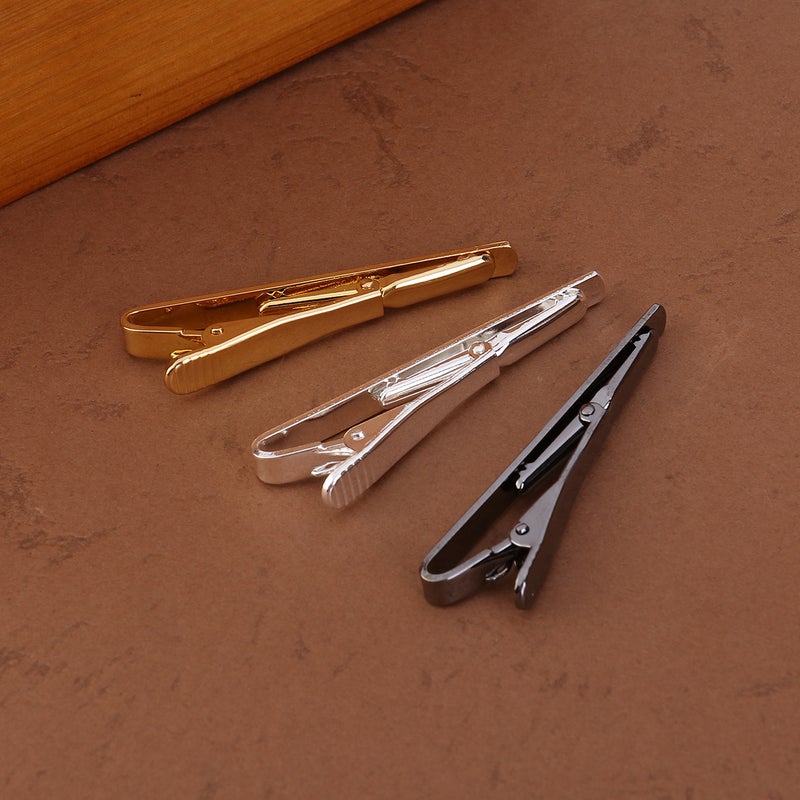 3pcs Men's Tie Bar Clip Genteel Stylish Suit's Tie Clasp Clip for Business Evening Party (Black & Silver & Gold) - Image 2