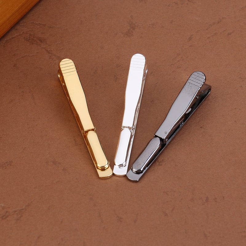 3pcs Men's Tie Bar Clip Genteel Stylish Suit's Tie Clasp Clip for Business Evening Party (Black & Silver & Gold) - Image 4