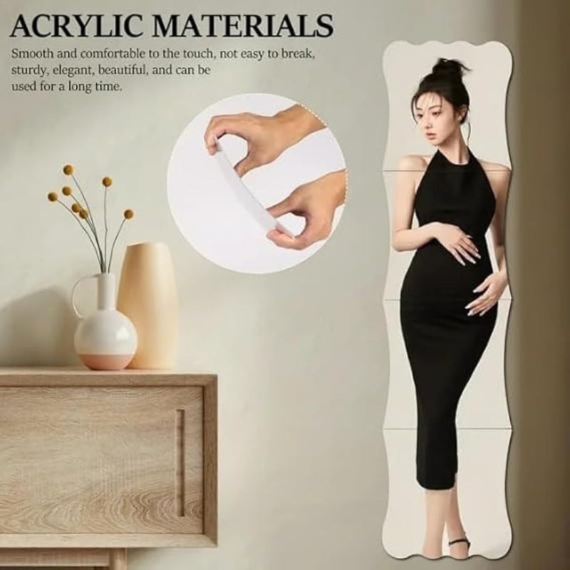 4PCS Flexible Mirror Sheets Self Adhesive Non Glass Mirror Stickers Full Length Wall Mirror Tiles Firm Full Length Mirror Wall Mounted Elegant Body Mirrors Versatile Acrylic - Image 3