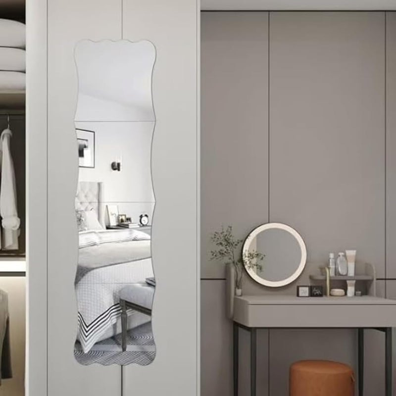 4PCS Flexible Mirror Sheets Self Adhesive Non Glass Mirror Stickers Full Length Wall Mirror Tiles Firm Full Length Mirror Wall Mounted Elegant Body Mirrors Versatile Acrylic - Image 1
