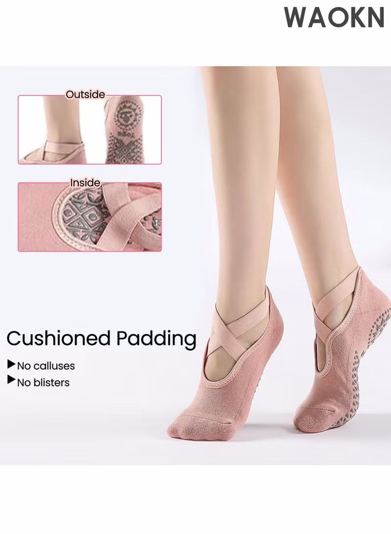 دبليو أيه أو كي أن 3 أزواج من جوارب اليوجا للنساء، جوارب بيلاتيس غير قابلة للانزلاق، مريحة، قابلة للتهوية، تمتص الرطوبة وتحافظ على ثباتها، مناسبة لليوجا والبيلاتس والباليه والرقص والتمرين والمستشفيات (وردي، أسود، رمادي) - Image 4