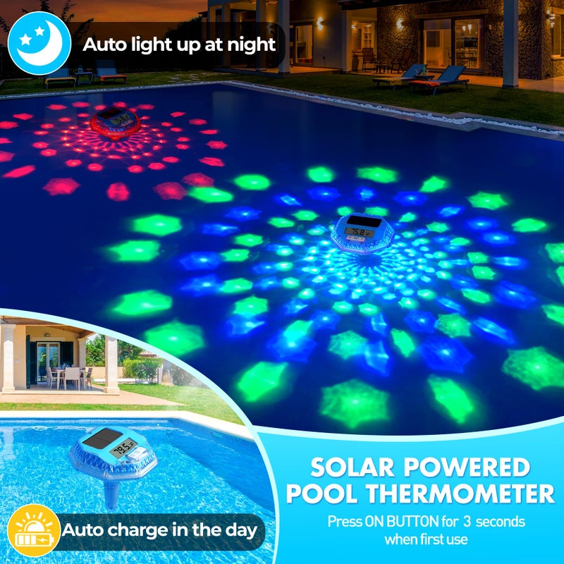 Pircaath 2025 Upgrade Digital Pool Thermometer Floating Easy Read, Solar Pool Thermometer with Dynamic Light Show, Large LCD Screen & IP68 Waterproof Pools Water Temperature Thermometers for Hot Tub - Image 2