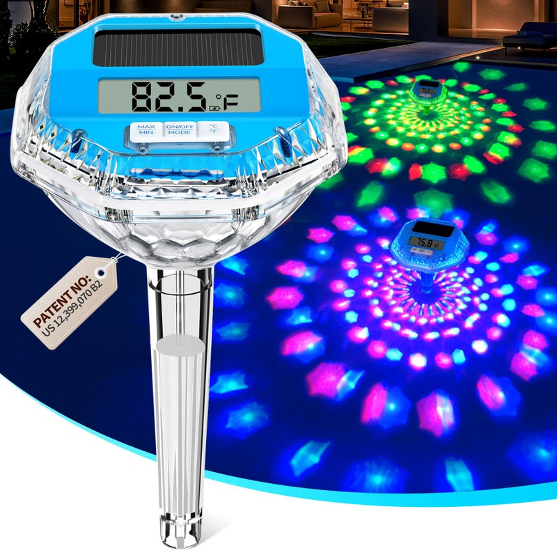 Pircaath 2025 Upgrade Digital Pool Thermometer Floating Easy Read, Solar Pool Thermometer with Dynamic Light Show, Large LCD Screen & IP68 Waterproof Pools Water Temperature Thermometers for Hot Tub - Image 1