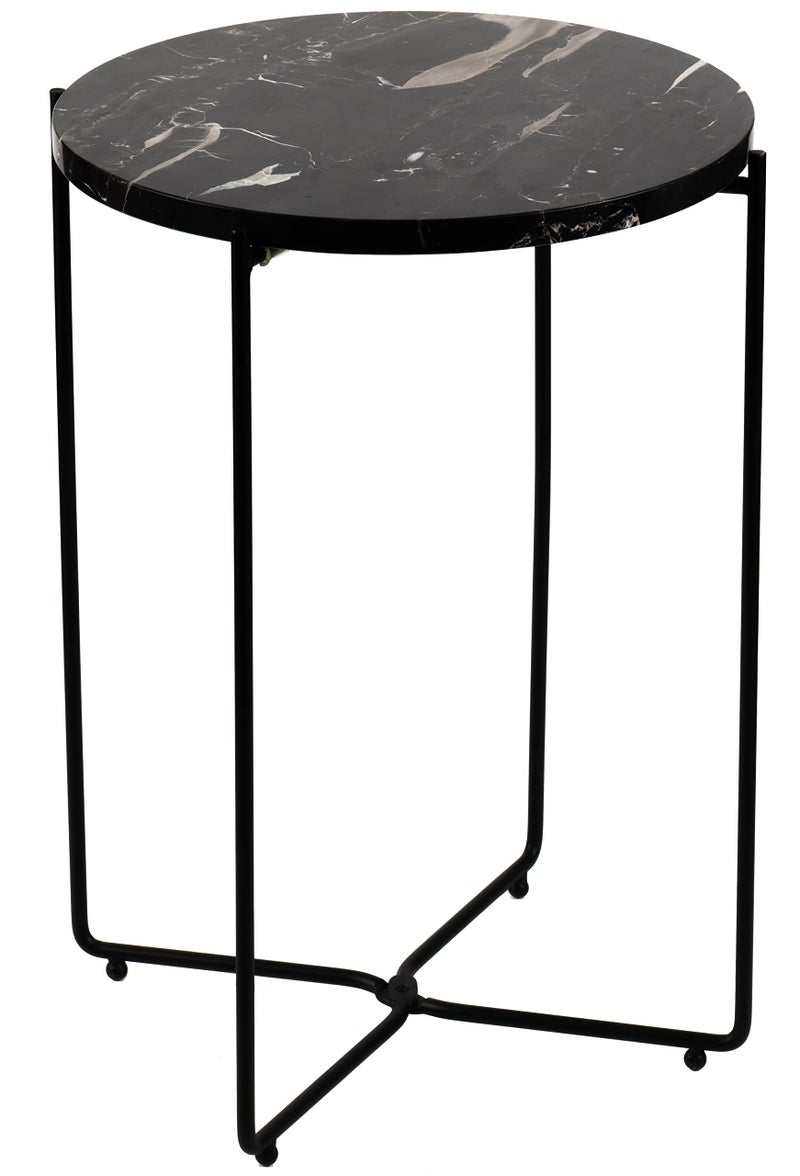 ALPOME Real Natural Marble Top Metal Round Side End Table, Modern Lightweiht Bedside Small Coffee Table for Living Room Bedroom Small Space Blackâ€¦ - Image 1