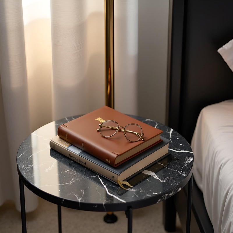 ALPOME Real Natural Marble Top Metal Round Side End Table, Modern Lightweiht Bedside Small Coffee Table for Living Room Bedroom Small Space Blackâ€¦ - Image 4
