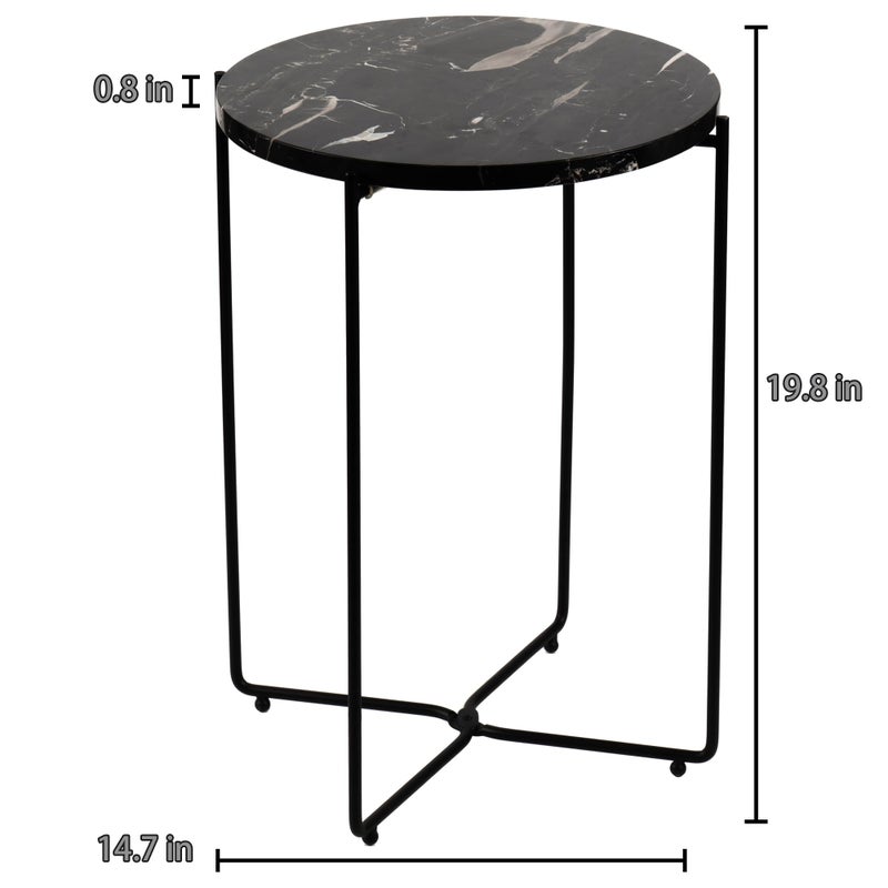 ALPOME Real Natural Marble Top Metal Round Side End Table, Modern Lightweiht Bedside Small Coffee Table for Living Room Bedroom Small Space Blackâ€¦ - Image 5