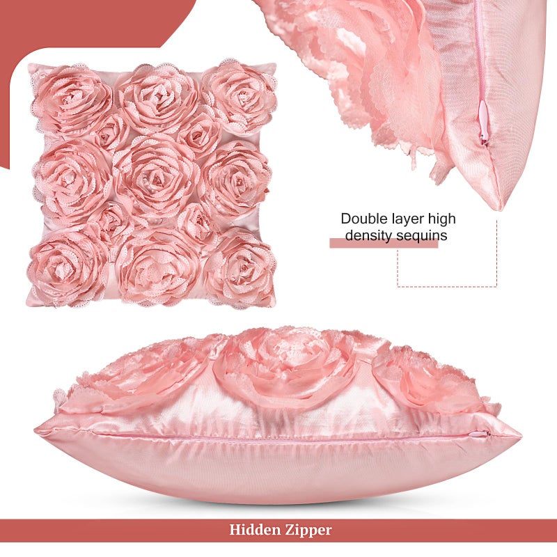 Oudain 6 Pcs Decorative 3D Rose Flower Pillow Cover  Faux Fur Throw Pillow Covers  16 x 16 Inch Throw Pillows for Bed Soft Square Sofa Pillow Covers for Sofa Bedroom Car (Pink Colors) - Image 2