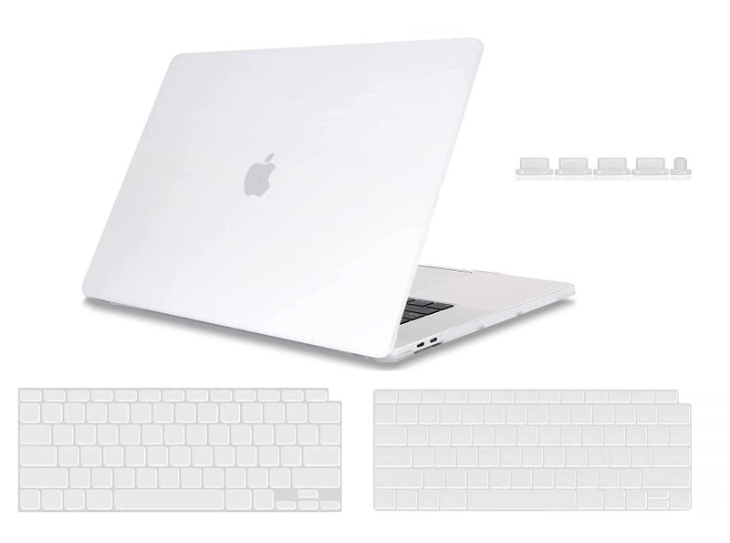 Midkart Matte Hard Shell Plastic Case Cover Compatible with MacBook Air 13 Inch with Touch ID (Model M1 A2337 / A1932 / A2179, Release 2021-2018) with Key Guard & Dust Plugs, Frost White - Image 1