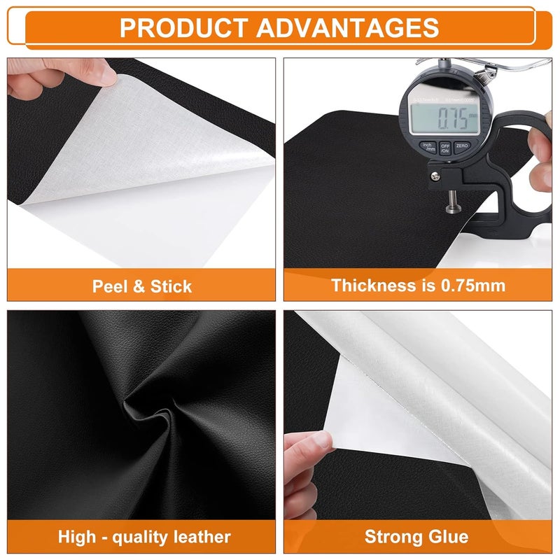 Cahomo Self-Adhesive Leather Repair Patches Tape for Couches - 8x11 inch, Vinyl & Leather Repair Kit for Furniture, Car Seats, Handbags, Jackets - Black - Image 3