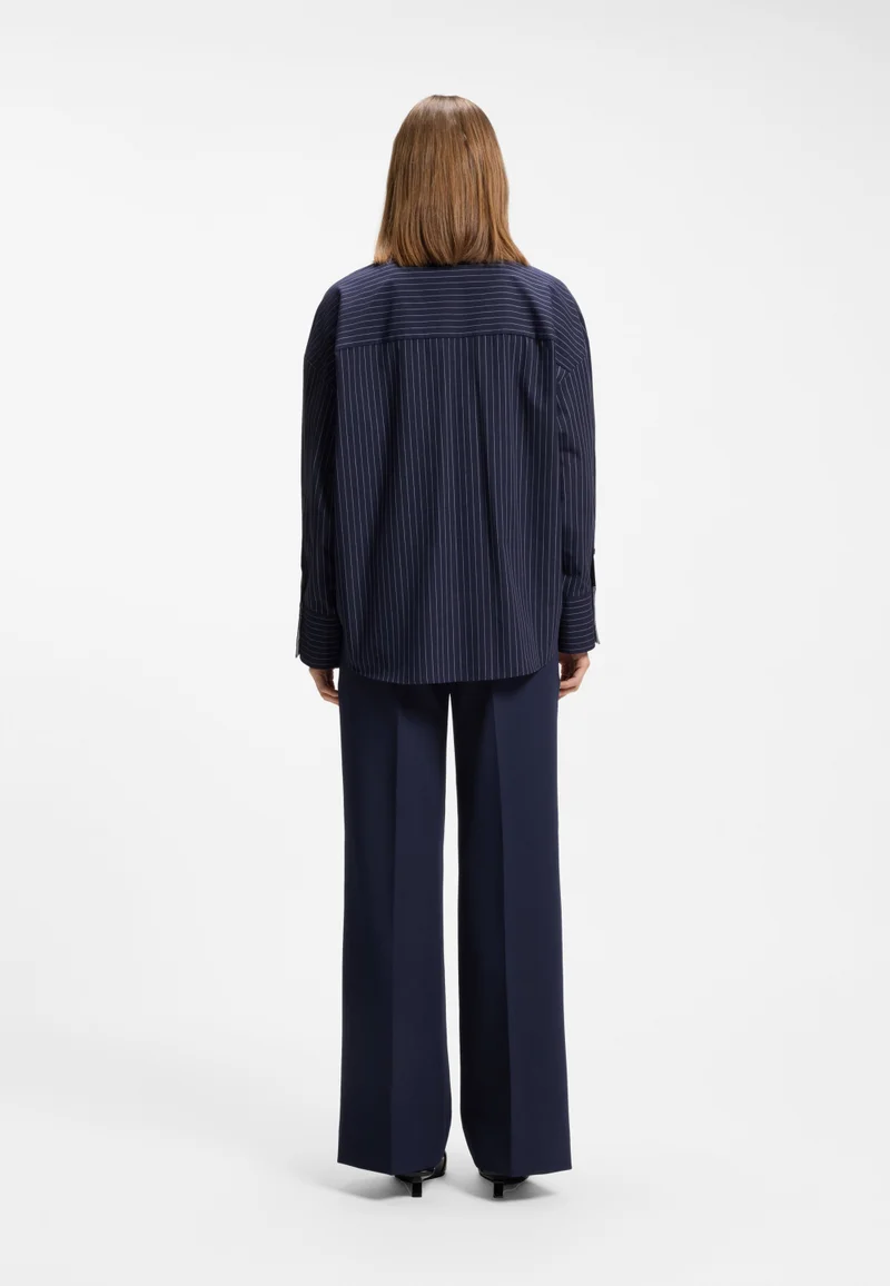 HUGO Regular-fit blouse in pinstripe cotton poplin