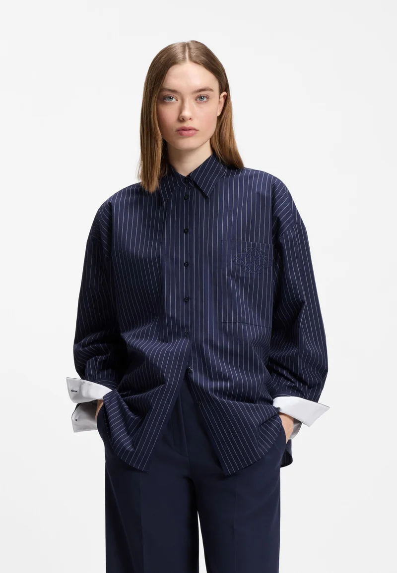 HUGO Regular-fit blouse in pinstripe cotton poplin