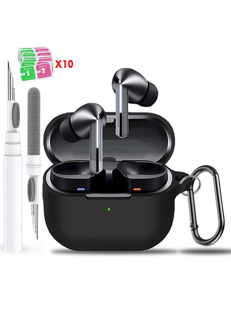 X-level for Samsung Galaxy Buds 3 Pro & Buds 3 Case Cover with Cleaner kit, Soft Silicone Protective Cover Skin with Keychain Men Women for Galaxy Buds 3/3 Pro 2024 Wireless Earbud Accessories,Black - Image 1