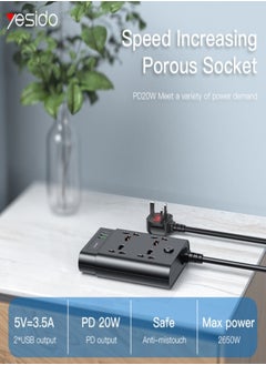 Yesido Yesido MC-11 4 Sockets + PD 20W + 2 QC3.0 Ports 2650W Multi-function High Power Socket  - Image 2