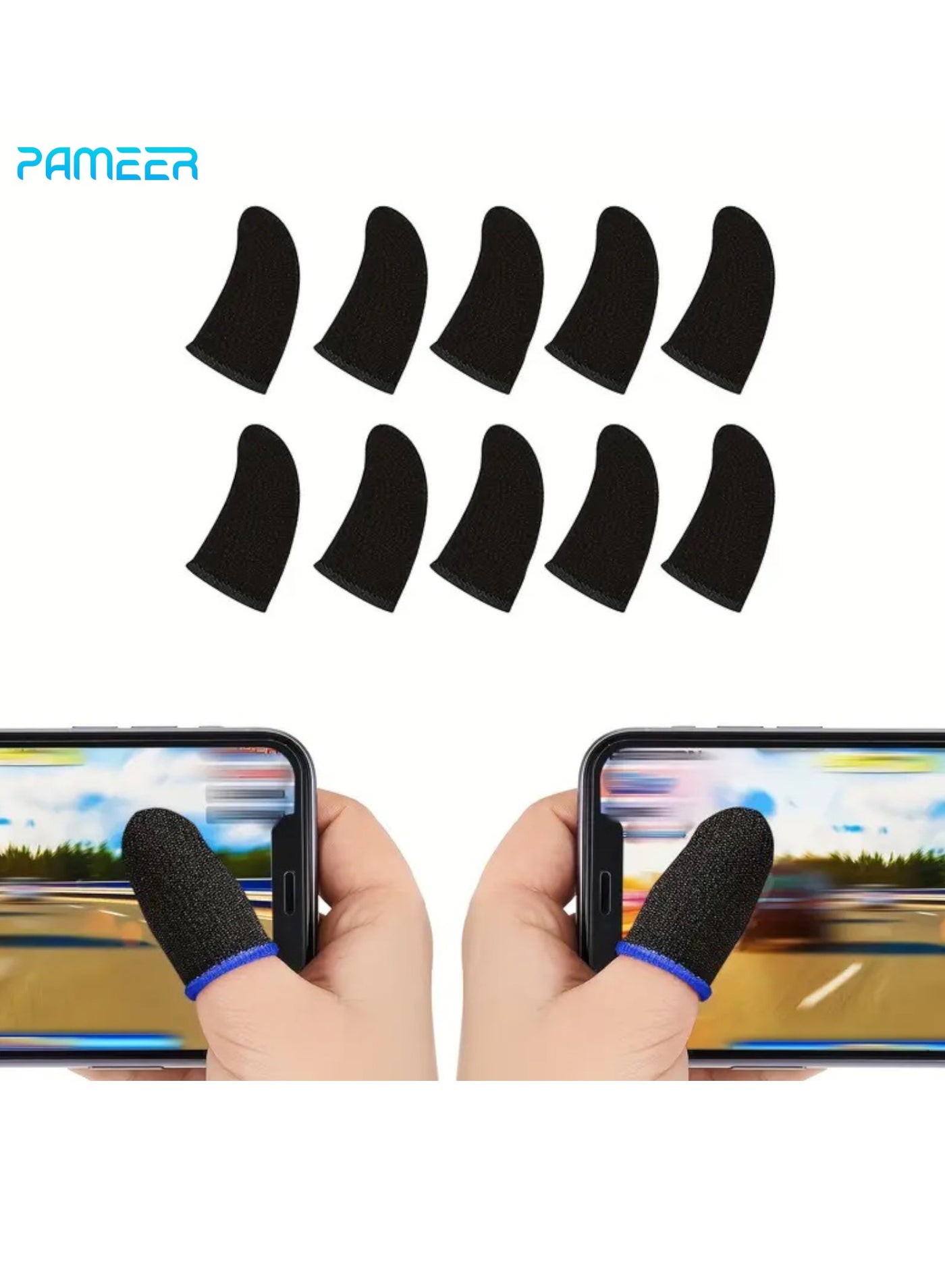 PAMEER 10 Pieces Gaming finger sleeves, Mobile Game Controller Finger Sleeve Sets, Anti-Sweat Breathable Touchscreen Finger Sleeve For PUBG Mobile Legends Knives Out mobile gaming applications