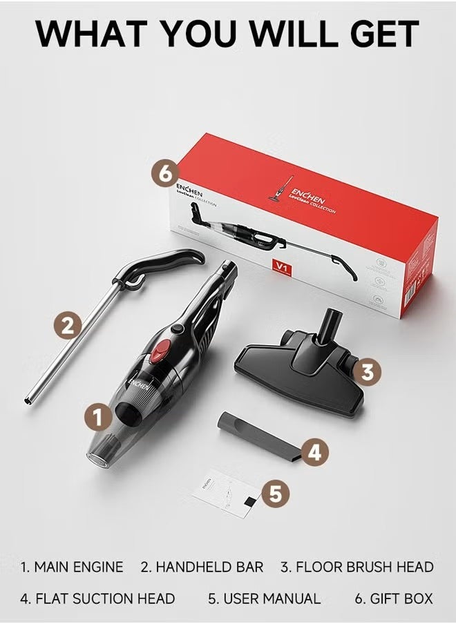 Enchen V1 - 2 In 1 Stick Handheld Vacuum Cleaner Lightweight And Powerful With Hepa Filter  - Black