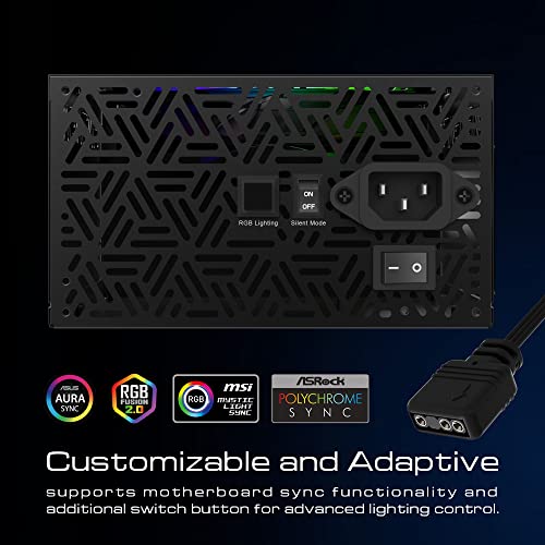 GAMDIAS مزود طاقة GAMDIAS 600W برونزي، مزودات طاقة ألعاب RGB للكمبيوتر 600W مع شهادة 80 بلس برونزي 600 واط للكمبيوترات مع PFC نشط، كراتوس M1-600B - Image 4