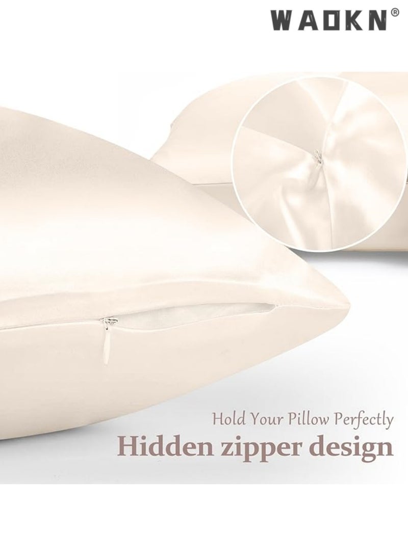 WAOKN 2 Pack 100% Pure Silk Pillowcases for Hair and Skin, Double Sided Mulberry Silk Pillowcase with Invisible Zipper, Cooling Pillowcase 19 Momme, 600 Thread Count Silk Pillowcase Standard Size, Beige - Image 5