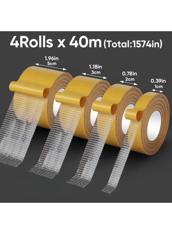 4 Rolls Strong Double Sided Adhesive Tape High Viscosity Cloth Mesh 0 39inch 0 79inch 1 18inch 1 97inch - Image 2